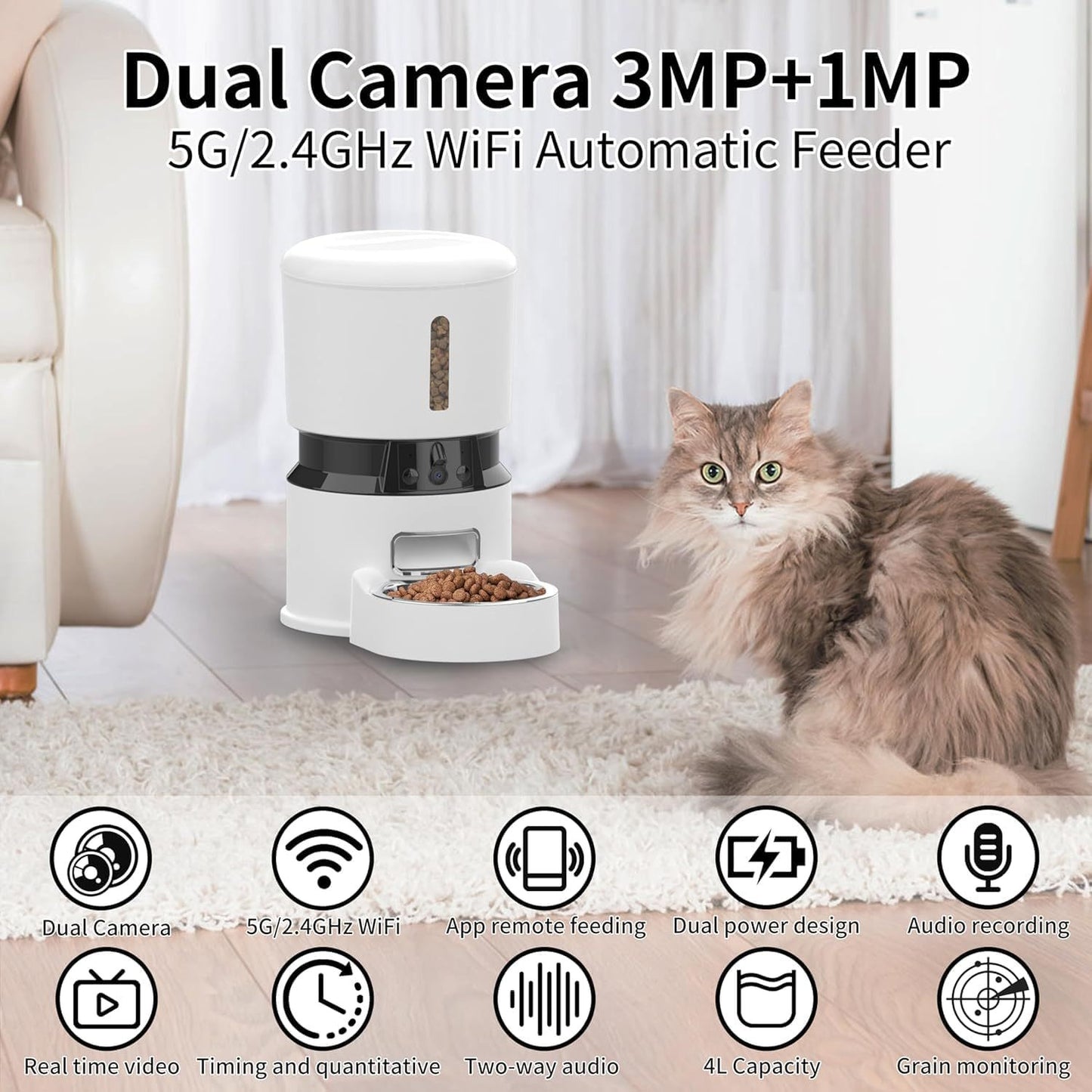 1080P HD Smart Pet Feeder – 4L, 10 Meals, Low-Food Alert