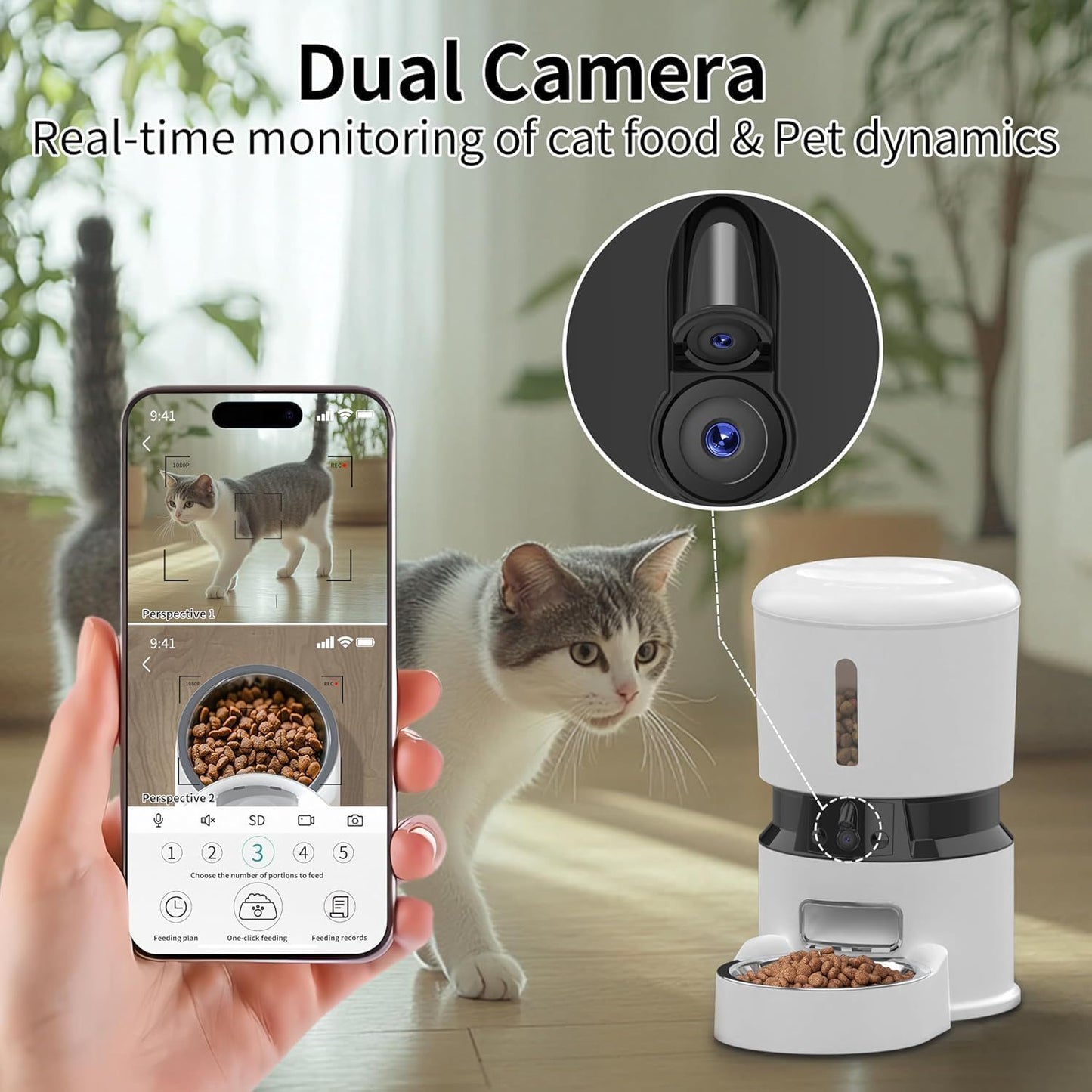 1080P HD Smart Pet Feeder – 4L, 10 Meals, Low-Food Alert